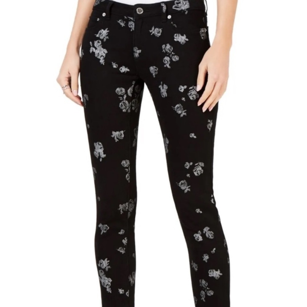 Micheal Kors  size 10 black & silver metallic print jeans IZZY ankle crop NWT